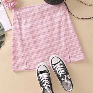 Split Hem Plaid A-Line Skirt